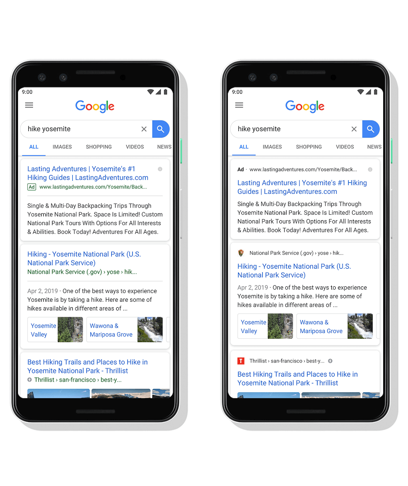 De verschillende aanpassingen die Google uitvoert