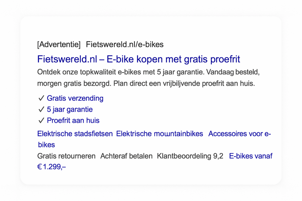 Voorbeeld van een Search Campagne in de SERP